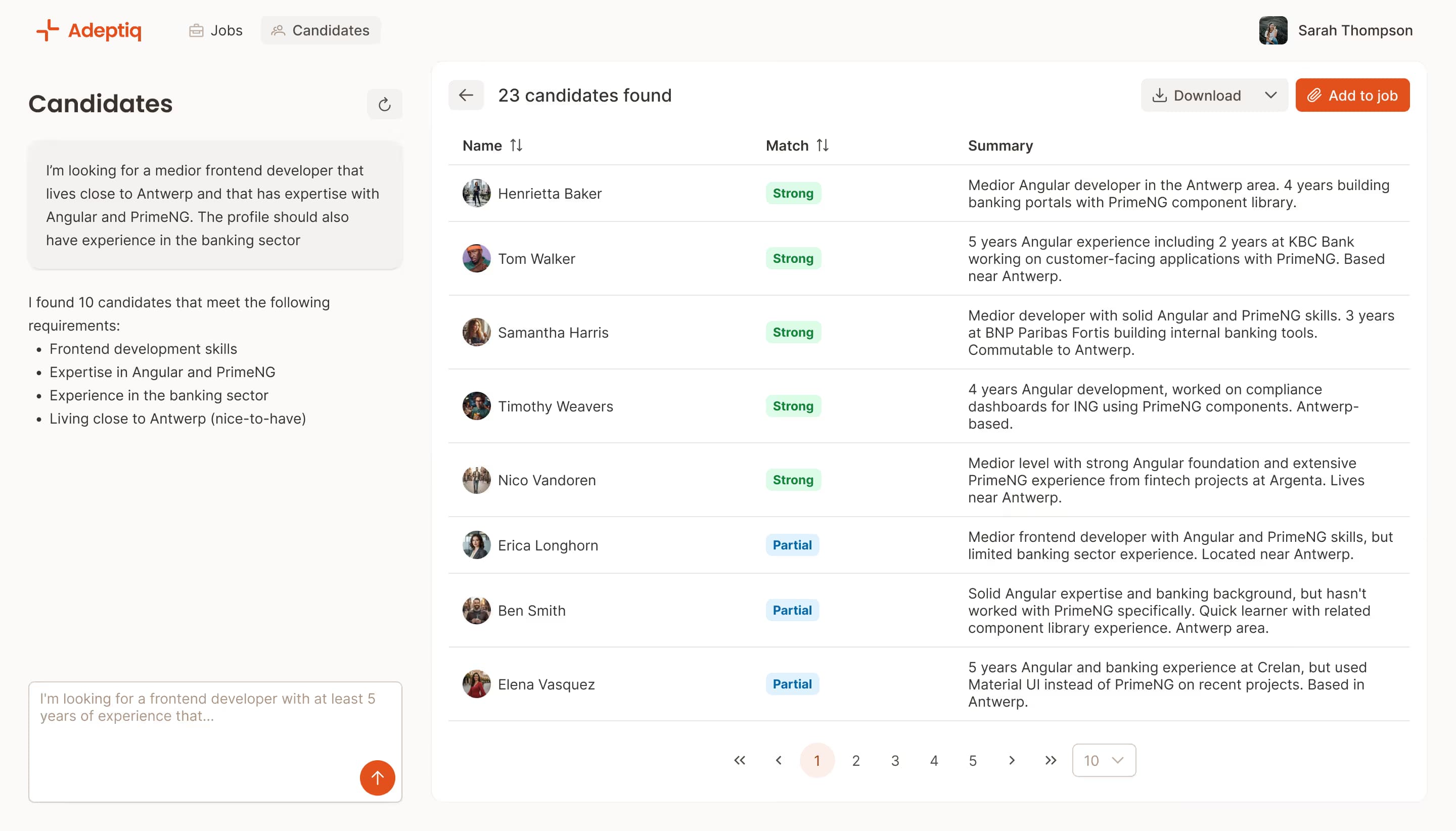 A screenshot of the AI search feature in Adeptiq