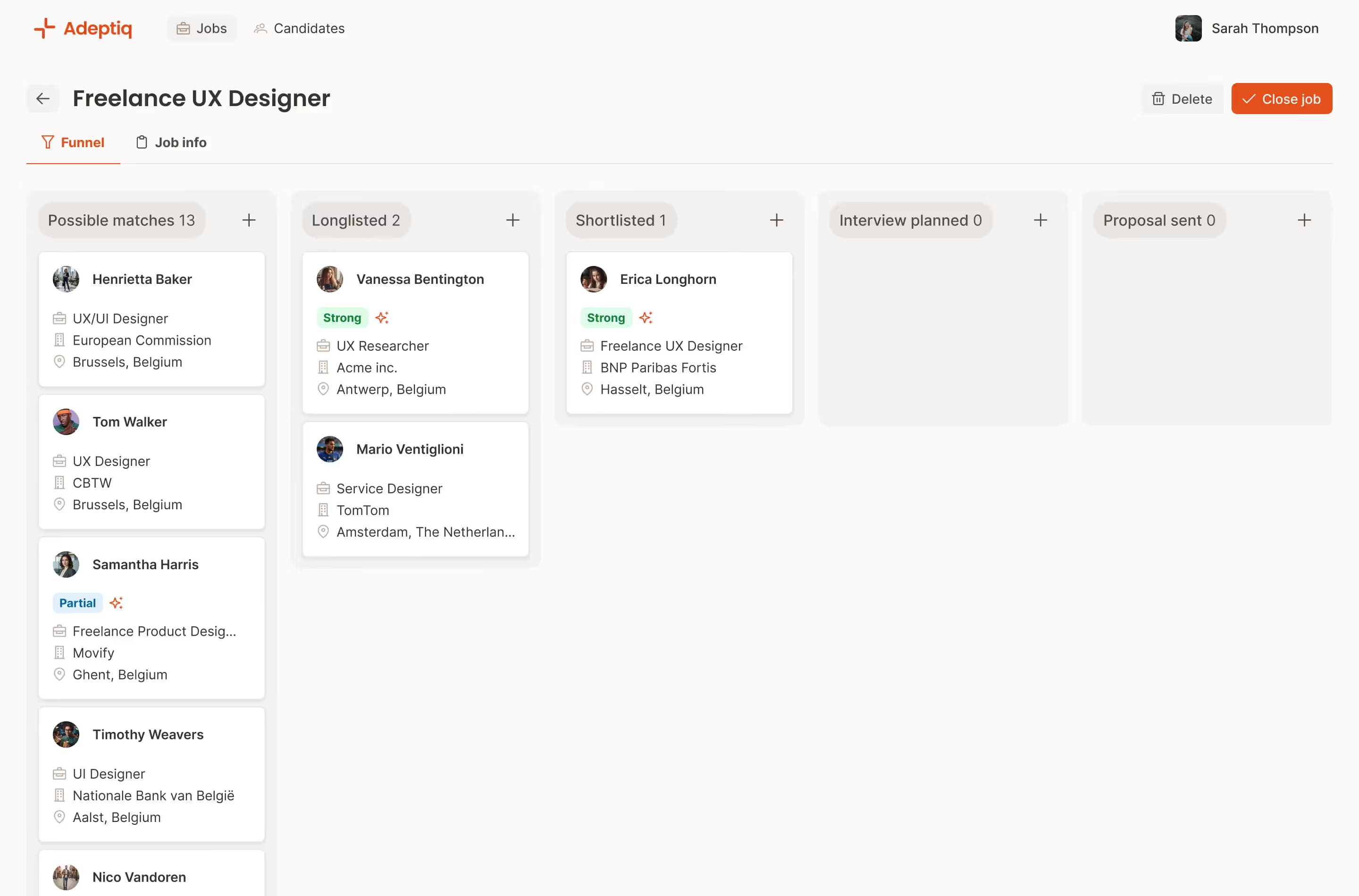 A screenshot of the Adeptiq job funnel